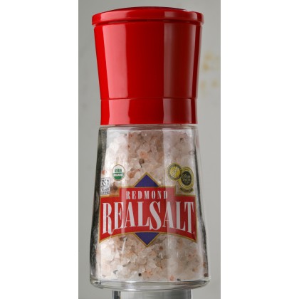 Red Bavaria Glass and Ceramic Grinder w/ Real Salt Coarse Grind Salt ("5oz")